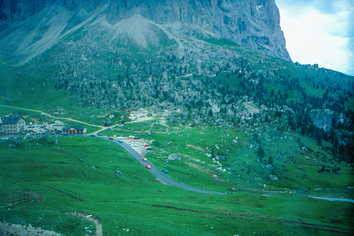 1989 old Positive Film scanned, the trip view from Corvara and Badia to Dolomites, Belluno, Italy.