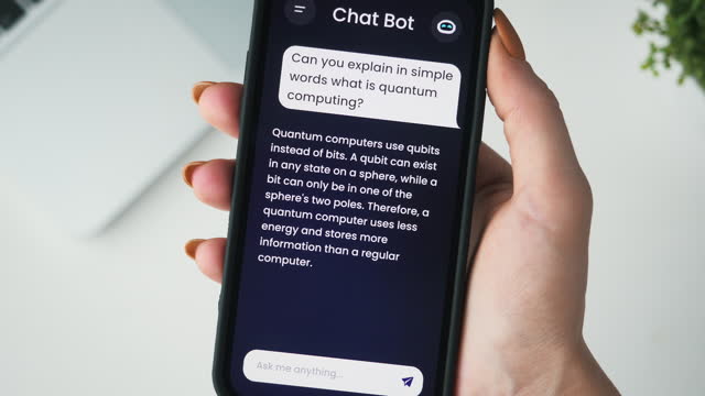 Asking an AI chatbot a question and getting the answer. Searching for business-related information using artificial intelligence, entering a prompt.