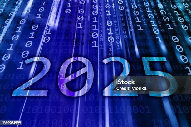 New Year 2025 On A Binary Code Background Stock Photo - Download Image Now - 2025, Futuristic, Calendar