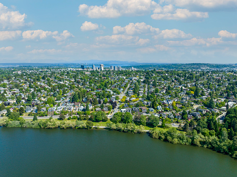 Greenlake Seattle Washington Aerial View of Lake Park City Skyline and Bellevue