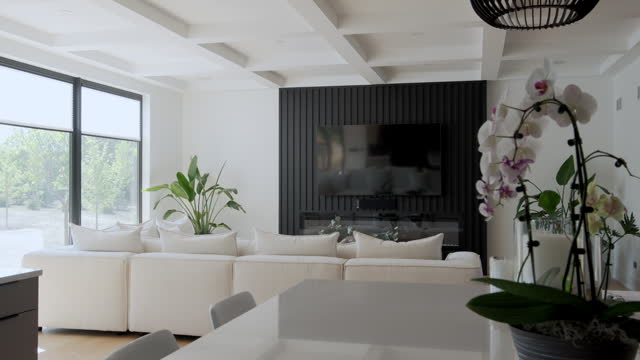 Elements of Modern Luxurious Interior Design in a newly renovated house, move camera wide footage