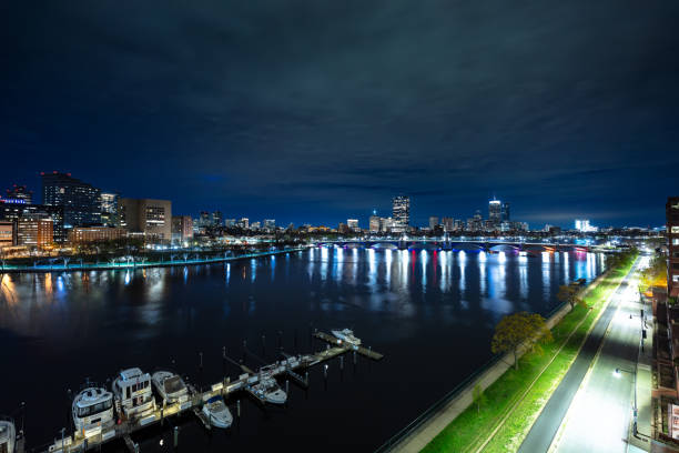 An aerial shot of the Longfellow Bridge and Charles River, taken from Charlesgate Yacht Club.