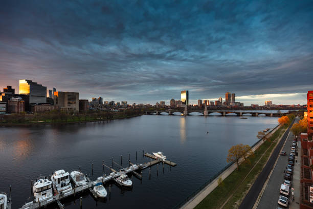 An aerial shot of the Longfellow Bridge and Charles River, taken from Charlesgate Yacht Club.