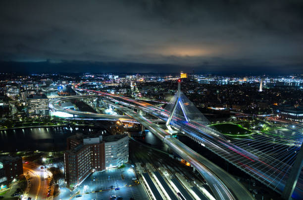 istock Leonard Zakim Bridge Overlooking Boston Cityscape at Night 1499056255