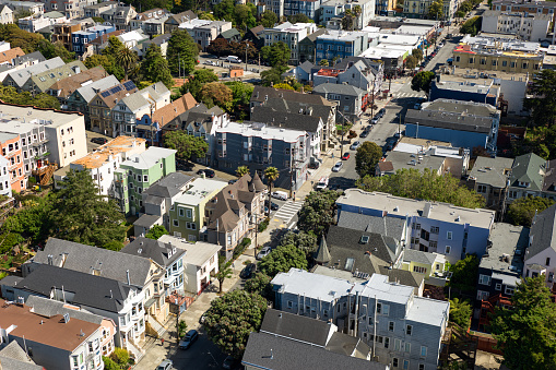 Aerial shot of residential streets in the Outer Sunset Neighborhood of San Francisco.