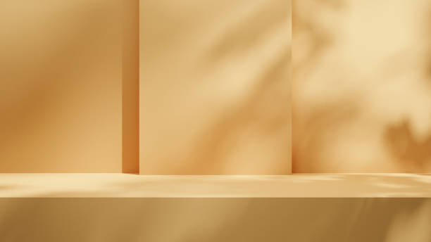 istock abstract background empty podium stage showroom for products with sunlights and leafs shadows, summer background room podium 1499064164