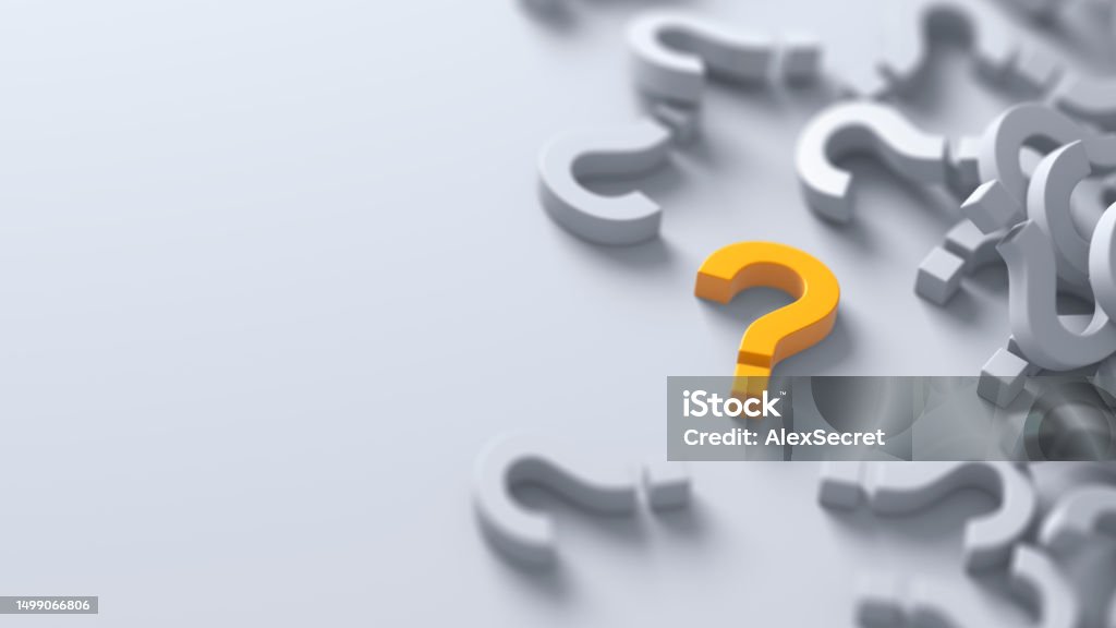 Yellow question mark standing out from the crowd FAQ Concep. 3d illustration Question Mark Stock Photo