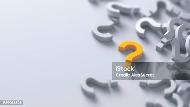 Yellow Question Mark Standing Out From The Crowd Stock Photo - Download Image Now - Question Mark, Q and A, Asking