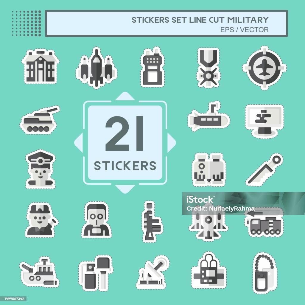 Sticker Line Cut Set Military Related To Army Symbol Simple Design