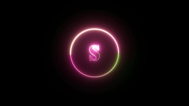 Glowing neon font. Glowing neon line in a circular path around the S alphabet. r_417