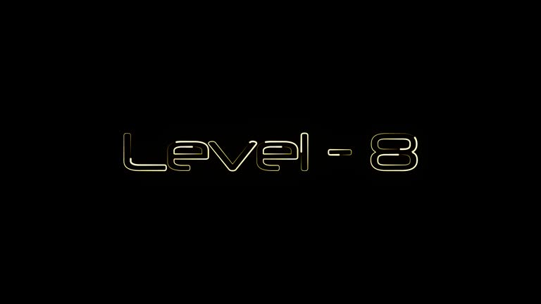 Level - 8 text modern and luxury alphabet font animation on black background. k_183