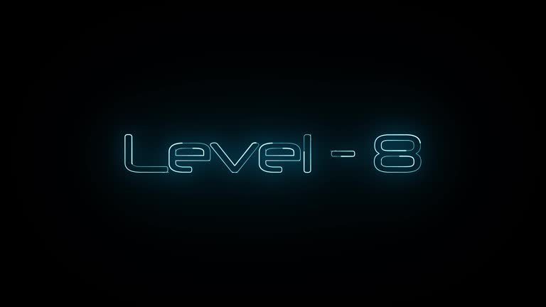 Level - 8 text modern and luxury alphabet font animation on black background. k_186