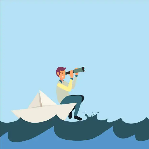 Vector illustration of Businessman Floating on Paper Ship
