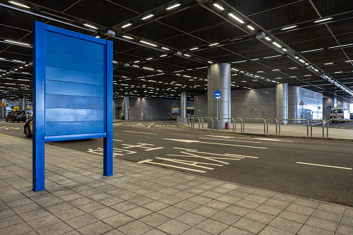 The blue sign in the underground station