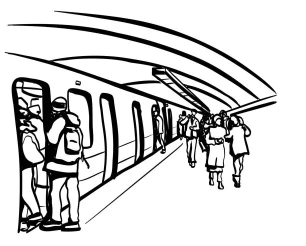 Vector illustration of SubwayStationComingAndGoingInk