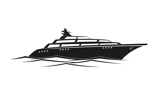 Stylized silhouette of a motor yacht, ship, or large fishing boat - cut out  vector icon, sticker or decal