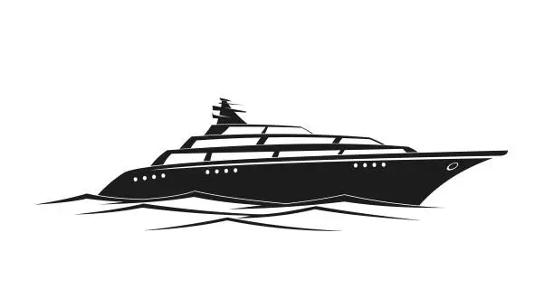 Vector illustration of Luxury Yacht Motorboat Silhouette - cut out vector icon