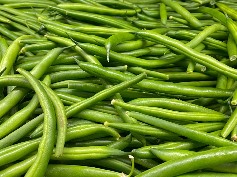 Background of green beans at the supermarket