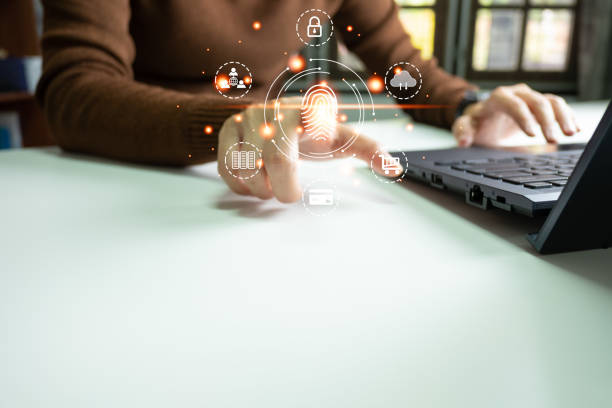 istock Person touching screen to fingerprint scanner, security access information, big data management concept, Internet of things, cloud computing, internet connection, shopping online and cashless society. 1499097877