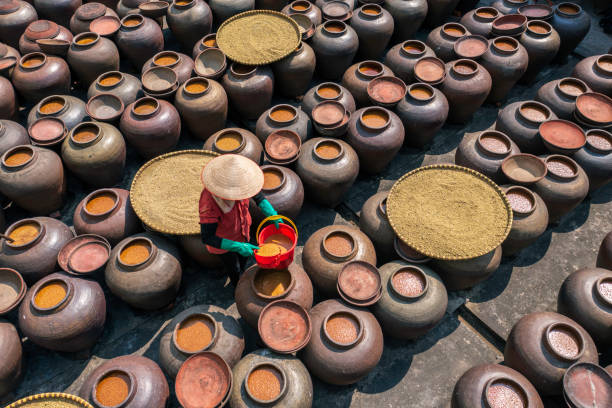 Making traditional sauce in Vietnam stock photo