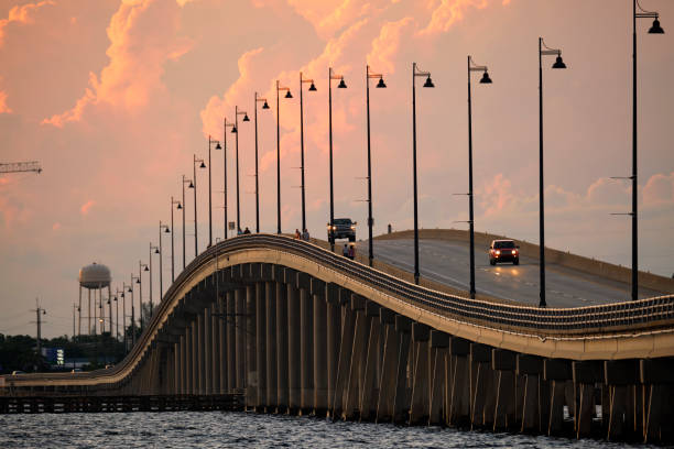 istock Barron Collier Bridge and Gilchrist Bridge in Florida with moving traffic. Transportation infrastructure in Charlotte County connecting Punta Gorda and Port Charlotte over Peace River 1499102717