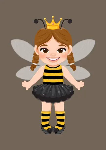 Vector illustration of Vector illustration of a cute girl in a bee costume. Flat icon style
