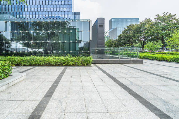 istock modern buildings and empty pavement in china 1499105163