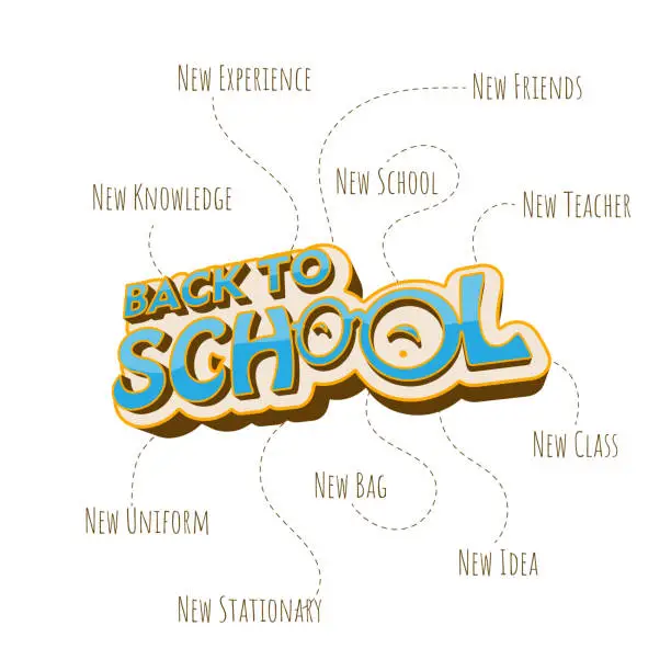 Vector illustration of Typography design of Back to school with 3d design and flying text for school template design