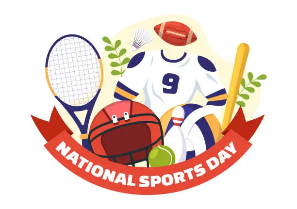 Vector illustration of National Sports Day Vector Illustration with Sportsperson from Different Sport in Flat Cartoon Hand Drawn Landing Page Background Templates