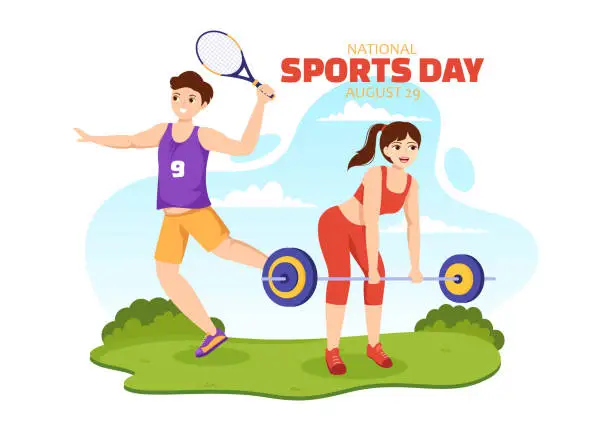 Vector illustration of National Sports Day Vector Illustration with Sportsperson from Different Sport in Flat Cartoon Hand Drawn Landing Page Background Templates