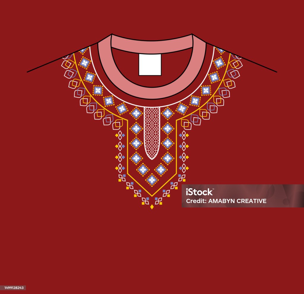 Ruby Embroidery Design Neck Design Embrodery Style In Ruby Red Colour Stock Illustration ...