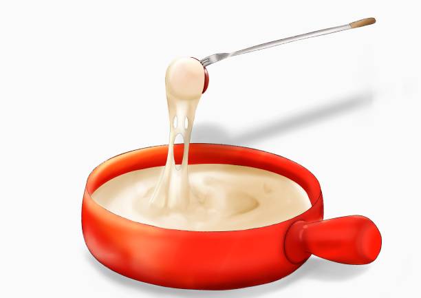 cheese fondue Dip it in cheese and enjoy cheese fondue stock illustrations