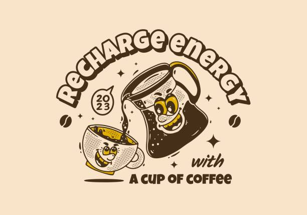 ilustrações de stock, clip art, desenhos animados e ícones de mascot character design of a coffee pot pouring coffee into a cup - mocha