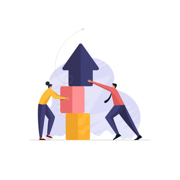 stockillustraties, clipart, cartoons en iconen met business growth and team success, strategy for career development and earning big profit, connecting pices of arrow - oplossing
