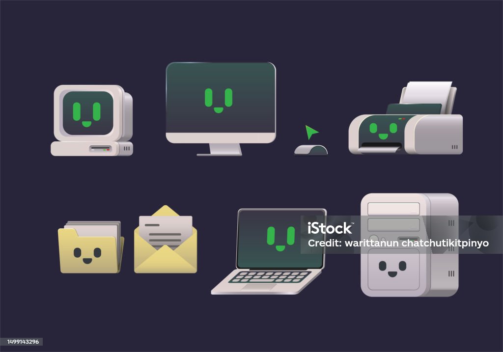 Computer And Element Cartoon Character Vector Illustration Stock ...