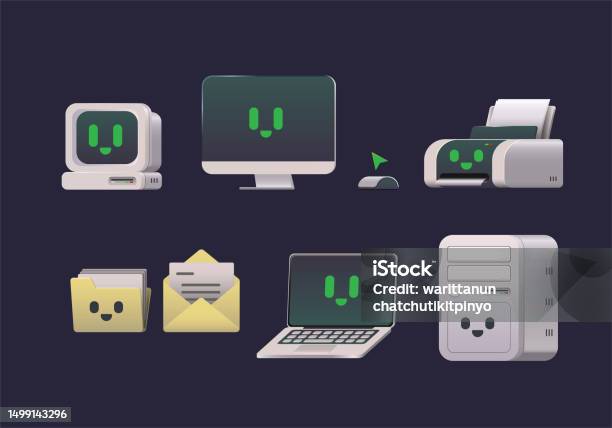 Computer Cartoon Objects Computer And Element Cartoon Character Vector Illustration Stock ...