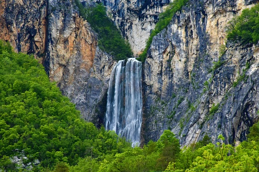 Boka waterfall near Bovec in Primorska, Slovenia