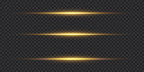 Horizontal light beams, glowing yellow line of light, flash of yellow horizontal glare Horizontal light beams, glowing yellow line of light, flash of yellow horizontal glare, laser beams, beautiful light flash, bright glow, vector illustration, eps 10. gold light flare stock illustrations