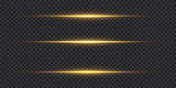 Horizontal light beams, glowing yellow line of light, flash of yellow horizontal glare Horizontal light beams, glowing yellow line of light, flash of yellow horizontal glare, laser beams, beautiful light flash, bright glow, vector illustration, eps 10. dividing line stock illustrations