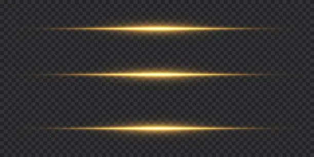 Vector illustration of Horizontal light beams, glowing yellow line of light, flash of yellow horizontal glare