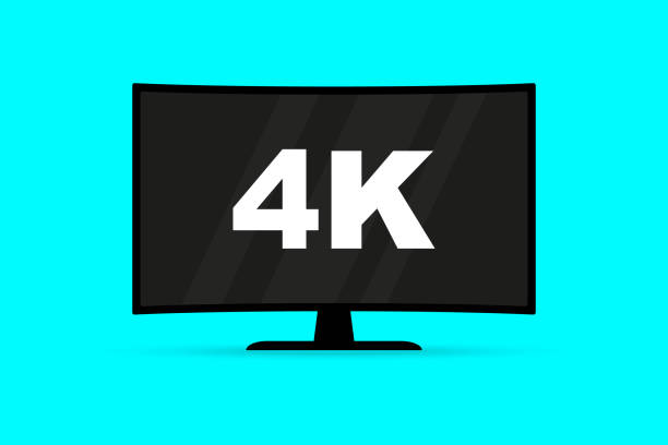 istock Flat screen tv with 4k Ultra HD video technology. Digital wide television concept. Led television display with high definition digital tech symbol.  Idea of wide screen computer monitor 1499158195