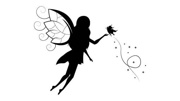 istock Abstract Black Line Silhouette Fairy With Wings And Butterfly Vector Icon Nature Design Style Decoration Cartoon Background Isolated 1499164038