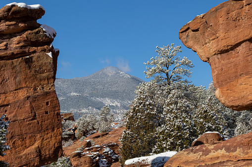 Fresh snow from a spring storm on Garden of the Gods Colorado