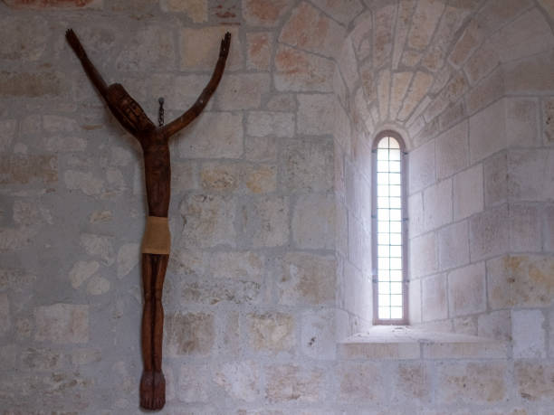 Crucifix of Saint-Sernin-du-Bosc chapel near Lauzerte, Southwest France stock photo