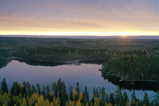 Finland lake nature landscape forest wilderness autumn sunrise