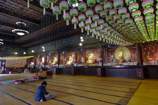 Busan, South Korea - May 26, 2023: Daegaksa Temple is a small Buddhist temple dating to the Japanese colonial era in Korea located in Busan, South Korea.