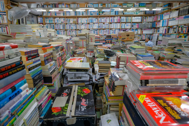 Busan, South Korea - May 26, 2023: A book seller on Bosu-dong Book Street, it is a famous book selling street in Busan, South Korea.