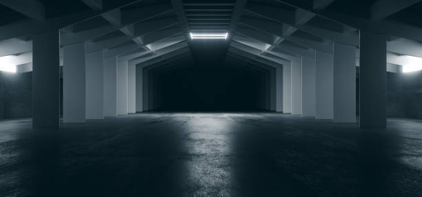 istock Alien Spaceship Sci Fi Concrete Rough Cement Garage Tunnel Corridor Warehouse Showroom Underground Futuristic Modern Background 3D Rendering 1499172297