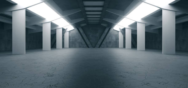 istock Alien Spaceship Sci Fi Concrete Rough Cement Garage Tunnel Corridor Warehouse Showroom Underground Futuristic Modern Background 3D Rendering 1499172372