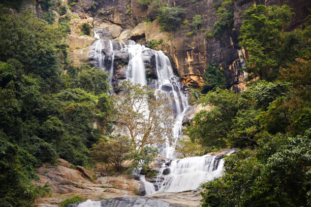 Amazing waterfall in a Sri Lankan national park on a cold day